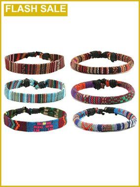 Set of 6 Hemp Wrap Bracelets Adjustable Bohemian Tribal Wristbands Unisex